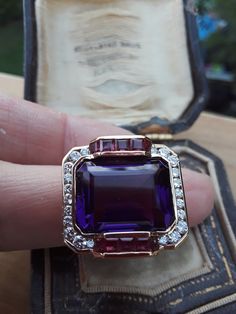 Absolutely Stunning 14k Yellow Gold, Huge Siberian Amethyst Diamond Ring Retro Ring.. Stunning, Perfect Vintage Pre Owned Condition... Luxury Multi-stone Amethyst Wedding Ring, Luxury Purple Amethyst Ring, Rectangular Shape, Luxury Purple Amethyst Rectangular Ring, Luxury Purple Rectangular Amethyst Ring, Luxury Emerald Cut Amethyst Ring For Formal Occasions, Luxury Emerald-cut Amethyst Ring For Formal Events, Exquisite Hallmarked Gemstones For Anniversary, Luxury Formal Hallmarked Gemstones, Elegant Multi-stone Amethyst Ring Gift