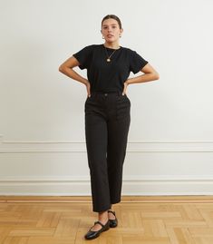 Ever want to wear a classic workwear pant, but can't get the fit right for your curves? The James Pants answer our quest for that work pant look, but with our classic high waist and perfect butt fit! Made from washed stretch cotton twill and featuring front and back pocket, belt loops and a button fly. FIT NOTE: The measurements below are of the actual pants. These are made with stretch fabric and will fit up to 2" bigger if needed as they will stretch to fit your body. If you want a tight snug Classic Black Cargo Pants For Work, Black Jeans With Welt Pockets For Work, Relaxed Fit Mid-rise Workwear Bottoms, High Waist Bottoms With Welt Pockets For Everyday, Classic High-waisted Everyday Pants, Everyday High-waist Bottoms With Welt Pockets, Classic High Rise Pants With Welt Pockets, Classic High Rise Workwear Bottoms, Classic High-rise Pants With Welt Pockets