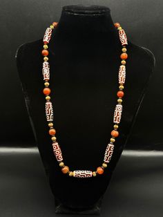 Old Himalayan Dzi Beads Necklace With Small Agate Beads Necklace Dzi Beads Necklaces, Beaded Agate Mala With Round Beads, Traditional Agate Bead Jewelry 8mm, Traditional 8mm Agate Beads, Traditional Agate Bead Necklace 8mm, African Inspired Jewelry, Hippie Necklace, African Jewelry, Antique Earrings