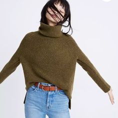 Made Of Our Signature Coziest Yarn, This Chunky Turtleneck Sweater Is Kitten-On-A-Cloud Soft. One You'll Wear All Season Longthe Unique Ribbed Patterns Keeps Things Interesting. Slightly Boxy, Relaxed Fit. Body Length: 23 3/8". Acrylic/Wool/Nylon/Elastane. Supersoft. Hand Wash. Import. Af521 Cable Turtleneck Sweater, Experimental Fashion, Chunky Turtleneck, Green Turtleneck Sweater, Chunky Turtleneck Sweater, Green Turtleneck, Fall And Winter Outfits, Turtleneck Sweaters, Knit Blouse