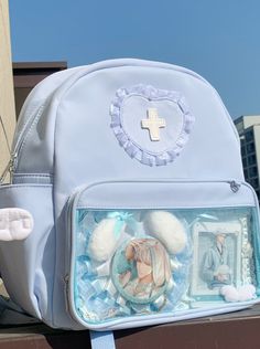 ❤︎【Angel Kaiba👼】Angel Aqua Pain Bag❤︎ Light Blue Kawaii Bag For Everyday Use, Angel Backpack, Kawaii Blue Shoulder Bag, Harajuku Style Blue Backpack Shoulder Bag, Cheap Blue Harajuku Backpack, Preppy Bags, Hello Kitty Videos, School Inspiration, Large Bags