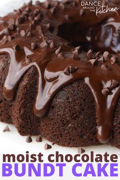 a bundt cake with chocolate icing and sprinkles on the top