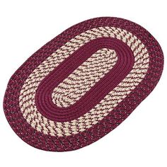 a red and white braided rug on a white background with an oval shape in the center