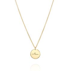 The Chiara necklace is a light gold round disc necklace that you just NEED. Wheather you wear it alone or stacked, with your another necklace or bare alone- it's perfect. Add a personal touch to your Chiara necklace with an engraved portrait of a loved one on one side and their name engraved on the opposite side. If you can dream it- we can make it happen. All features can be customized! Talk to us, we love making custom designs. Our jewelry is carefully handmade in our atelier To order by phone call +972(0)722991000 Yellow Gold Round Disc Necklace For Everyday, Everyday Yellow Gold Round Disc Necklace, Everyday Yellow Gold Medallion Necklace, White Gold Necklace With Round Disc Coin Pendant, 14k Gold Tarnish-resistant Round Disc Necklace, Elegant Yellow Gold Round Disc Necklaces, Dainty Engraved Round Pendant Coin Necklace, Round Disc Cable Chain Jewelry Gift, Everyday Engraved Yellow Gold Coin Necklace