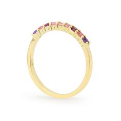 Nine gorgeous semi-precious & precious stones exude flawlessness in this 14K gold ring. The gemstones are set to create a tone-on-tone stream of color that feels subdued, yet vibrant. This is 0.3 Ct and comprised of 14K solid gold. Rose Gold Pink, Pink Amethyst, 14k Gold Ring, Stacking Ring, Pink Tourmaline, Stacking Rings, Rose Gold Ring, Gold Ring, Precious Stones