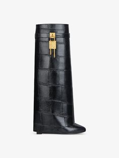 Shark Lock boots in crocodile effect leather in - black | Givenchy US Lock Boots Outfit, Shark Lock Boots Outfit, Givenchy Shark Boots, 2025 Predictions, Shark Lock Boots, Crocodile Fashion, Givenchy Heels, Chloe 2024, Givenchy Shark