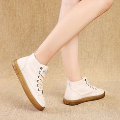 Tired of wearing high heels? Looking for casual comfortable flat shoes? This will be one of best choice with this casual white shoes for you. Cheep price and nice quality.(FREE SHIPPING) Casual Spring High-top Sneakers With Flat Heel, Casual Lace-up Boots With Vulcanized Sole, Leather Canvas Shoes With Flat Heel For Spring, Trendy Leather Canvas Shoes With Flat Heel, Beige Leather Canvas Shoes With Round Toe, Spring High-top Sneakers With Gum Sole And Round Toe, Leather Canvas Shoes With Gum Sole And Round Toe, Casual Ankle-high High-top Sneakers For Spring, Spring Casual Ankle-high High-top Sneakers