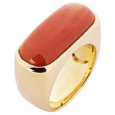 Alex Jona Mediterranean Coral 18 Karat Yellow Gold Band Ring For Sale at 1stDibs Elegant Pouch, 1970s Jewelry, 70s Jewelry, Coral And Gold, Coral Jewelry, Gold Band Ring, Design Collection, Turin, Gold Band