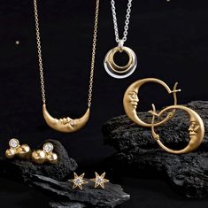 Crescent Moonface Necklace with Diamond Eyes – Gump's Moon With A Face, Moon Earrings Gold, The Moon And The Stars, Necklace With Diamond, 19th Century Art, Star Stud Earrings, Perfect Curves, Diamond Eyes, Yellow Gold Necklace