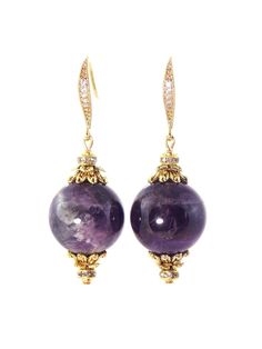 Amethyst Agate Ball Drop Short Gold Statement Earrings – KMagnifiqueDesigns Elegant Evening Amethyst Jewelry, Elegant Party Earrings With Stones, Formal Drop Earrings With Stones, Formal Stone Drop Earrings, Gold Amethyst Drop Earrings, Elegant Crystal Earrings With Gemstone Accents, Elegant Purple Gemstone Chandelier Earrings, Luxury Gold Earrings With Stones, Elegant Purple Crystal Earrings For Evening