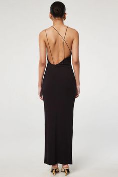 Ceci Dress - Black | The Line by K Fitted Dress With Crisscross Straps And Low Back, Backless Fitted Midi Dress With Delicate Straps, Evening Midi Dress With Delicate Straps Fitted, Fitted Maxi Dress With Crisscross Spaghetti Straps, Fitted Maxi Dress With Delicate Straps For Evening, Evening Maxi Dress With Spaghetti Straps In Elastane, Elastane Maxi Dress With Spaghetti Straps For Evening, Evening Maxi Dress With Spaghetti Straps And Elastane, Evening Maxi Dress With Spaghetti Straps