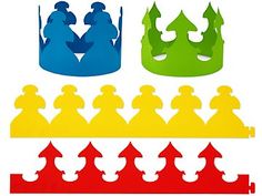 the silhouettes of crowns are shown in different colors and sizes, including red, yellow, green, blue, and orange