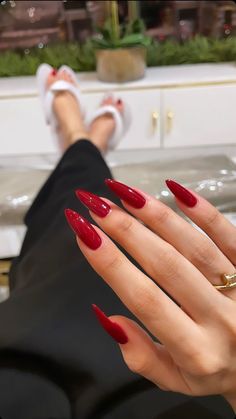 Red Acrylic Nails, Nagel Tips, Burgundy Nails, Xmas Nails, Manicure Y Pedicure