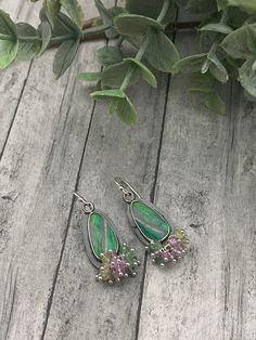 "These earrings are from my On the Fringe Line. These earrings are hand fabricated from .999 fine silver and sterling silver. The focal gemstones are Coober Pedy Opal doublets with clusters of Tsavorite Garnet, Lavender Sapphire, Yellow Chrysoberyl. Measurements: 1 1/2\" long by 1/2\" wide Metric measurements: 37mm long by 13mm wide They are super lightweight." Lavender Sapphire, Metric Measurements, Coober Pedy, Tsavorite Garnet, The Fringe, Lovely Necklace, Cluster Earrings, Fine Silver, Sterling Silber