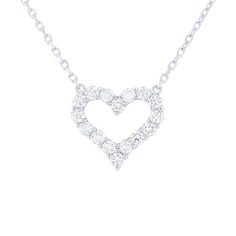 Symbolize your love with this beautiful heart pendant accented with round brilliant cut diamonds. Diamond Heart Necklace For Wedding On Valentine's Day, Valentine's Day Wedding Diamond Heart Necklace, Diamond White Heart Diamond Necklace For Wedding, Elegant Double Heart Cubic Zirconia Necklace, Fine Jewelry Heart Necklace In Cubic Zirconia, Fine Jewelry Heart Necklace With Cubic Zirconia, Elegant Cubic Zirconia Heart Necklace, Heart Necklace With Diamond Accents For Wedding, Wedding Heart Necklace With Brilliant Cut