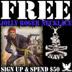 Free Jolly Roger Necklace when you sign up for Navy Crow's Newsletter and spend $50! Jolly Roger, Navy Shirts, Challenge Coins, Made In America, In America