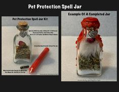 I created this Protection Spell Jar Kit with the intention of protecting your Pets! This kit comes with a 3 & 1/2 inch glass Spell Jar with a heart charm. It has Sea Salt and a blend of 12 different protection herbs & a rose bud inside. It also comes with a red 4 inch handmade Spell Candle to seal the Jar & a mini scroll inside a capsule to write your pets name on. When you receive your jar you will write your pets name on the mini scroll, roll it back up and place it inside the jar along with s Simple Protection Spell Jar Recipe, Sweet Jar Spell For Boss, Spell Jar Necklace Recipe, Spell Jars Sleep, Simple Protection Spell Jar For Beginners, Pet Protection Spell, Protection Herbs, Protection Spell Jar, Pet Shed