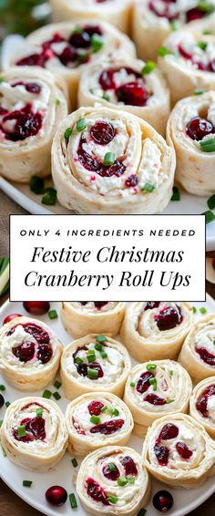 Image for Festive Christmas Cranberry Roll Ups Xmas Party Snack Ideas, Christmas Roll Up Appetizers, Christmas Tree Roll Ups, Holiday Work Party Food Ideas, Christmas Food Appetizers Easy, Cinnamon Roll Christmas Tree Breakfast, Red And Green Snacks Christmas Parties, Cranberry Tortilla Roll Ups