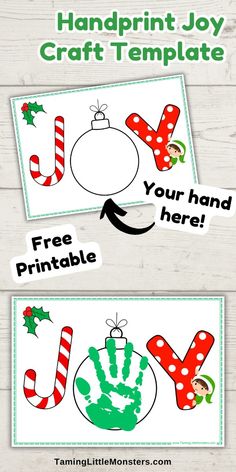 christmas themed handprint joy craft templates for kids to use on their own crafts