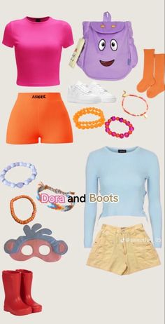 an assortment of clothing and accessories including boots, socks, bracelets, necklaces