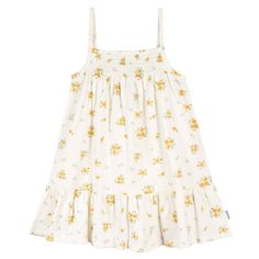 Elevate your toddler's seasonal wardrobe with this delightful duo of toddler dresses! These dresses are the perfect choice for the spring and summer season, and your little one will adore wearing them for any outing. The yellow dress is crafted from lightweight 100% cotton gauze, while the sleeveless white dress, adorned with charming flower bouquets, is a blend of cotton, polyester, and spandex, ensuring a comfortable stretch. Both dresses come with a straightforward pull-on design for effortless dressing, and they're thoughtfully designed to be machine washable for easy upkeep. Our essentials have been independently certified with STANDARD 100 by OEKO-TEX® so that you don’t have to worry about harmful substances in your toddler's wardrobe. Includes two dresses. Playful Floral Sundress For Summer, Playful Floral Print Sundress For Summer, Casual Summer Twirl Dress For Playwear, Playful Spring Twirl Dress For Playdate, Cute Spring Twirl Dress For Playwear, Spring Cotton Sundress For Playdates, Playful Cotton Twirl Dress For Spring, Playful Floral Print Twirl Dress For Spring, White Sundress For Summer