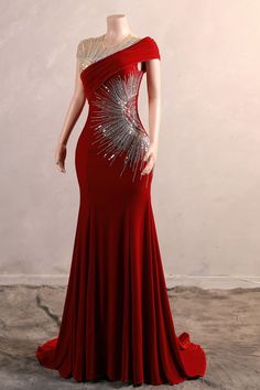 Crew One-Shoulder Empire Sweep Train Sequins Beading Evening Dress Elegant Christmas Dress, Red Ball Dress, Formal Dress Pictures, Black Lace Evening Dress, Prom Dress Pictures, Burgundy Homecoming Dresses, Plus Size Evening Gown, African Prom Dresses, Pink Evening Dress