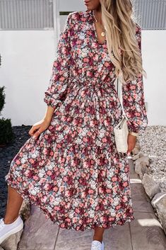 US$ 37.47 - Summer Floral Print Boho Dress Women Long Sleeve V Neck Ruffles Pleated Dresses Party Holiday Sashes Dresses Vestidos - www.streetally.com Bohemian Non-stretch Dress For Garden Party, Spring Bohemian Chiffon Midi Dress, Bohemian Chiffon Floral Dress For Garden Party, Bohemian Chiffon Midi Dress For Day Out, Bohemian Midi Dress With Tie Waist, Pink Bohemian Chiffon Midi Dress, Bohemian Floral Ruffled Dress For Brunch, Bohemian Ruffled Floral Dress For Brunch, Bohemian Flowy Chiffon Floral Dress