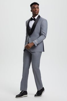 This one button tuxedo by Stacy Adams features a wide black satin shawl lapel, matching pants and vest. This comes in a hybrid fit (Sizes 34-44 = Slim Fit | Sizes 46+ = Modern Fit) Tuxedo Suits For Black-tie Gala Events, Tuxedo With Suit Collar For Gala, Fitted Tuxedo For Gala, Gala Tuxedo With Suit Collar, Notch Lapel Tuxedo For Black-tie Events, Notch Lapel Tuxedo For Black-tie Gala Events, Tuxedo For Black-tie Events And Galas, Black-tie Gala Tuxedo Suits, Single Breasted Fitted Satin Blazer