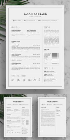 a clean and modern resume template with two pages on the front, one in white