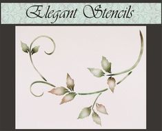 the front cover of elegant stencils featuring leaves and vines on a white background