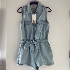 Beautiful Playsuit Denim, 100% Cotton, New. Size 10 (14 Uk) Trendy Sleeveless Denim Jumpsuit With Pockets, Casual Sleeveless Light Wash Jumpsuits And Rompers, Casual Sleeveless Medium Wash Denim Jumpsuit, Sleeveless Denim Jumpsuit With Pockets, Casual Sleeveless Medium Wash Jumpsuits And Rompers, Sleeveless Denim Blue Overalls For Summer, Summer High-rise Denim Jumpsuit With Pockets, Summer High Rise Denim Jumpsuit With Pockets, High Rise Denim Jumpsuit With Pockets For Summer