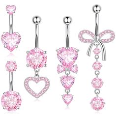 PRICES MAY VARY. Hypoallergenic: Our belly button rings are made from surgical stainless steel, ensuring they are safe and gentle on sensitive skin, making them suitable for those with allergies or sensitivities. Cute and Pink: These belly rings feature a charming and adorable design with a pink color, adding a touch of femininity and style to any outfit or occasion. Dangle Belly Ring: The dangling design of these belly piercings adds an eye-catching element, creating a playful and flirtatious look that will surely turn heads. Heart Bow Elements: The belly button piercing is adorned with heart and bow elements, adding a romantic and whimsical touch to your belly piercing. 14g Size: These belly button rings are designed to fit comfortably and securely with a standard 14g size, ensuring an i Pink Heart Belly Rings For Valentine's Day, Pink Heart-shaped Belly Rings For Gift, Heart-shaped Pink Belly Rings For Gift, Heart-shaped Surgical Steel Jewelry As Gift, Heart-shaped Surgical Steel Jewelry Gift, Pink Heart Shaped Body Jewelry For Gift, Pink Heart Body Jewelry For Gift, Pink Heart-shaped Body Jewelry For Gift, Pink Heart-shaped Body Jewelry For Valentine's Day