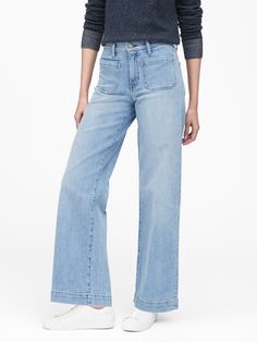 High-Rise Wide-Leg Patch Pocket Jean | Banana Republic Denim Square Pants Outfit, Square Pants Outfit, Khaki Work Pants, Patch Pocket Jeans, Best Jeans For Women, Frayed Jeans, Perfect Jeans, Best Jeans, Pocket Jeans