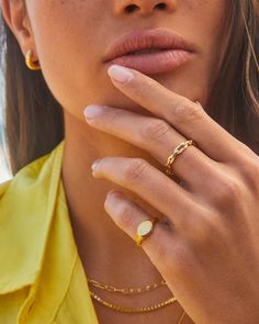 Parker Link Ring Gold Stackable Initial Ring For Everyday, Everyday Gold Stackable Initial Ring, Everyday Yellow Gold Initial Ring With Round Band, Timeless Gold Stackable Initial Ring, Dainty Gold Signet Ring For Everyday, Dainty Stackable Open Signet Ring, Trendy Tarnish-resistant Stackable Rings, Stackable Yellow Gold Signet Ring For Everyday, Everyday Yellow Gold Plated Signet Ring