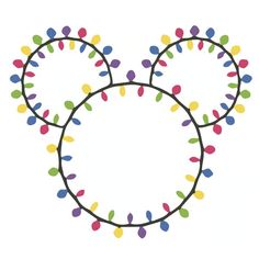 mickey mouse ears with multicolored lights around it's ears on a white background