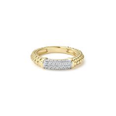 a yellow gold ring with two rows of diamonds