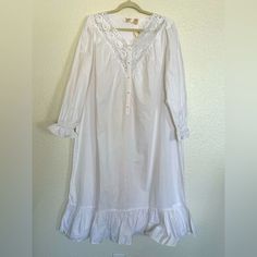 Nwt Vintage Victoria’s Secret Long Sleeve Nightgown Size L Front Lace Detailing Halfway Button Down V-Neck Long Sleeves With Ruffle Trim 100%Cotton White Long Sleeve Chemise For Daywear, White Nightgown With Lace Trim For Overnight, White Nightgown With Lace Trim, White Lace Trim Nightgown For Overnight, White Long Sleeve Nightgown For Daywear, Feminine Lace Trim Nightgown For Overnight, Victoria's Secret White Loungewear Dress, White Victoria's Secret Loungewear Dress, Victoria's Secret White Lounge Dresses