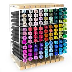 a display case filled with lots of different colored inks