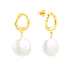 These abstracts freshwater pearl earrings are crafted from 18kt gold plating over Sterling with an e-coating for longer wear. Elevate your style with these elegant 18kt gold plated freshwater pearl earrings. The e-coating provides lasting wear, making them a versatile and durable addition to your jewellery collection. Our 18kt gold plated Sterling Silver range is e-coated to preserve plating and will help to ensure your pieces are last longer if you follow our care instructions.  To ensure the l Yellow Gold Plated Teardrop Pearl Earrings, Modern Gold-plated Pearl Drop Earrings, Modern Gold Plated Pearl Drop Earrings, Tarnish Resistant Yellow Gold Teardrop Pearl Earrings, Tarnish-resistant Pearl Drop Earrings, Tarnish-resistant Yellow Gold Teardrop Pearl Earrings, White Pearl Pendant Earrings In Gold-plated, Modern Gold Pearl Drop Earrings, Modern Yellow Gold Earrings With Pearl Drop