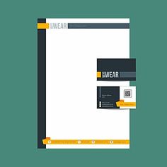 a letterhead and business card with the word swear on it, in black and yellow