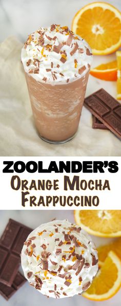 orange mocha frappuccino with whipped cream and chocolate