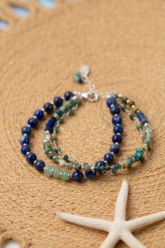 Indulge in the beauty of the sea with our Pacifica Collection! Each piece is meticulously handcrafted with stunning shades of blue, capturing the essence of ocean waves and clear skies. Sterling Silver (Lead & Nickel Free) Lapis Lazuli, Jasper, Aquamarine 7.5-8.5" adjustable with sterling silver lobster claw clasp We hand select our natural materials, thus there may be slight variations in color and/or size that will not detract from the overall aesthetic. Our unique handcrafted designer jewelry Ocean-inspired Blue Strand Jewelry, Blue Ocean-inspired Strand Jewelry, Bohemian Blue Hand-strung Bracelets, Blue Natural Stone Beach Bracelets, Blue Natural Stone Bracelets For Beach, Blue Natural Stones Bracelets For Beach, Spiritual Blue Beaded Bracelets For Beach, Adjustable Blue Lapis Lazuli Bracelet, Adjustable Blue Lapis Lazuli Bracelets