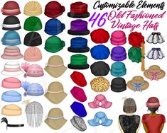 50s Hats, Hats Png, Flapper Hats, Best Friends Clipart, Fall Goodies, Planer Sticker, Friends Clipart, Body Template, Vintage Style Hat