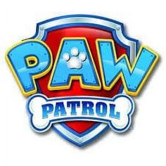 the paw patrol logo is shown in blue and red with paws on it's chest