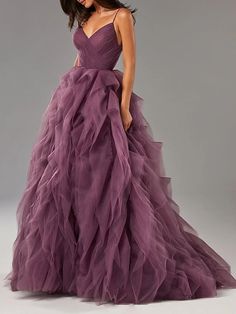 Ball Gown Party Dress Beautiful Back Elegant Prom Formal Evening Dress V Neck Sleeveless Sweep / Brush Train Tulle with Ruffles Pure Color 2022 2024 - $239.99 Tulle Bodice, Tulle Maxi Skirt, Elegant Prom, Spaghetti Strap Prom Dress, Formal Evening Dress, Misty Rose, فستان سهرة, Prom Formal, Backless Maxi Dresses