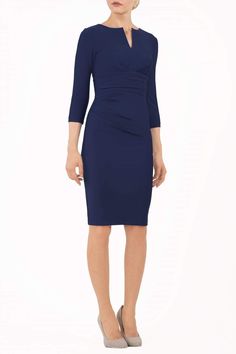 Women' Business Donna 3/4 Sleeve Dress - Navy NORA GARDNER | OFFICIAL STORE for work and office Pencil Dresses Work, Navy Office, Black Pencil Dress, Dress For Work, Hourglass Silhouette, Updo Hairstyle, Pencil Skirt Dress, Empire Waistline, Office Dress