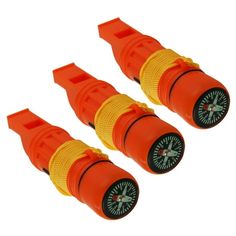 three orange and yellow cables with compasss on them