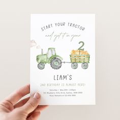 a hand holding up a card that says, start your tractor and get it to you