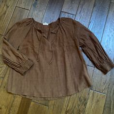 A.N.A. Top Size M Nwot. Elastic On Sleeves. Nice Summer Or Fall Top! Casual Linen Tops For Fall, Casual Cotton Peasant Top For Fall, Brown Linen Tops For Spring, Fitted Brown Peasant Top Casual Style, Brown Linen Spring Tops, Casual V-neck Peasant Top For Fall, Casual Brown Cotton Peasant Top, Casual Fitted Brown Peasant Top, Fitted Brown Casual Peasant Top