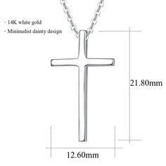 Be contemporary and unswerving with your belief. Made with 14K solid white gold. Length: 16+2 inches Weight: 1.89 grams Origin: imported Modern White Gold Necklace With Shiny Finish, Minimalist Sterling Silver Cross Necklace With Clavicle Chain, Minimalist 14k White Gold Silver Jewelry, Modern White Gold Tarnish-resistant Necklace, Minimalist 14k White Gold Jewelry With Polished Finish, Minimalist Cross Necklace For Anniversary, Classic Sterling Silver Cross Pendant Necklace, 14k Gold Cross Jewelry In White, Modern Sterling Silver Necklaces With Shiny Finish